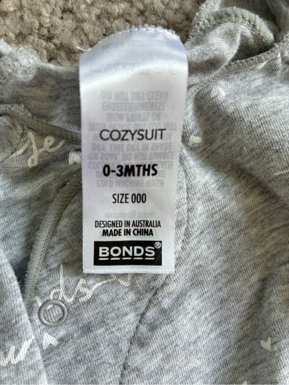 Bonds Neutral Gray Snap-Front Baby One-Piece - Picture 5 of 6